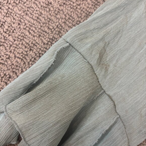 Vintage Jaipar Shirt Large Green V Neck 3/4 Sleeves Sheer Handkerchief Blouse - Picture 8 of 12